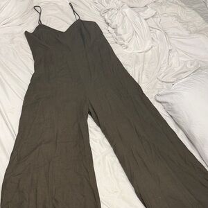 Express Olive Green Wide-Leg Spaghetti Strap Jumpsuit